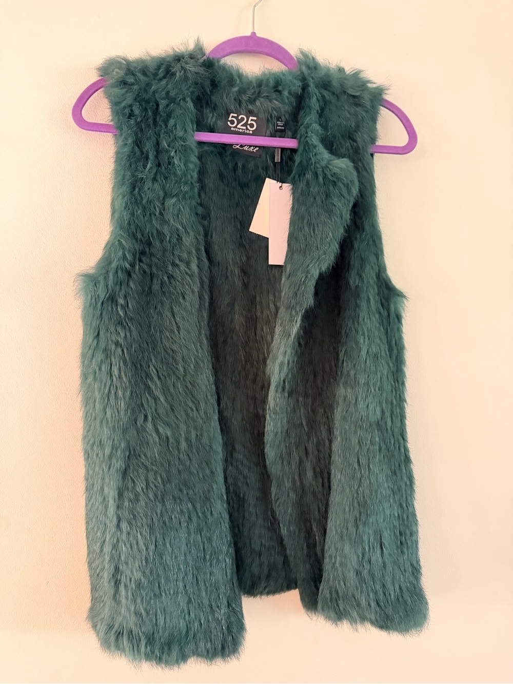 525 America LUXE Real Fur Vest Emerald Teal Dark Green NWT L